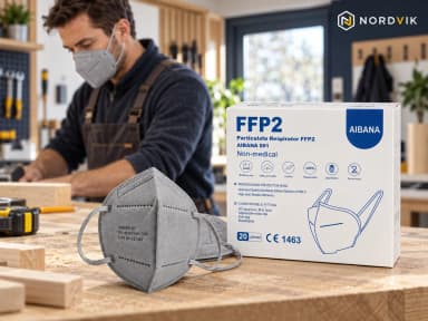 AIBANA ochranná maska FFP2 šedá, 20 ks, produktová fotografie v prostředí Nordvik