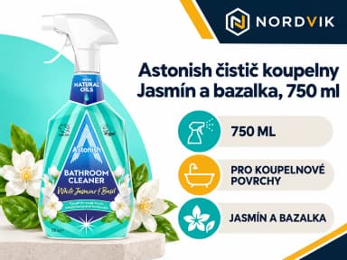 Astonish čistič koupelny Jasmín a bazalka, 750 ml, produktová infografika